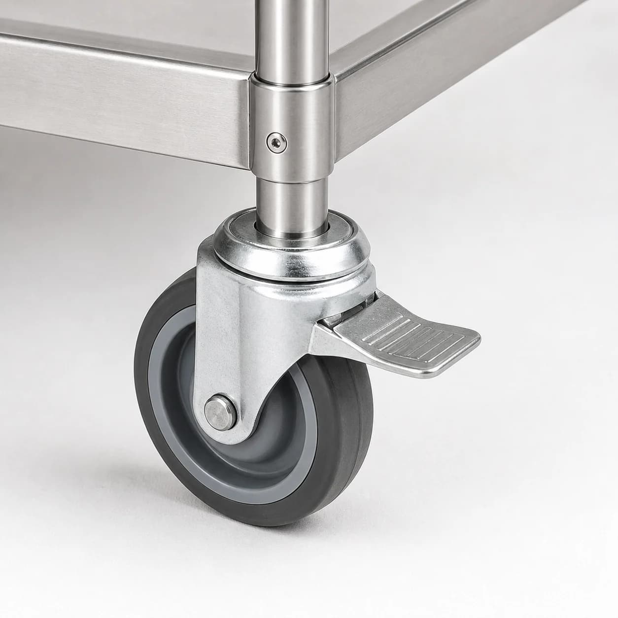 Stainless Steel Utility Trolley - detail caster brake detail